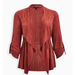 Torrid Marsala Red Faux Suede Drape Front Jacket